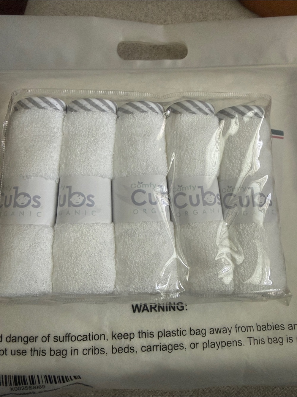 Comfy Cubs Organic baby White Bath Towels - 5 Pack